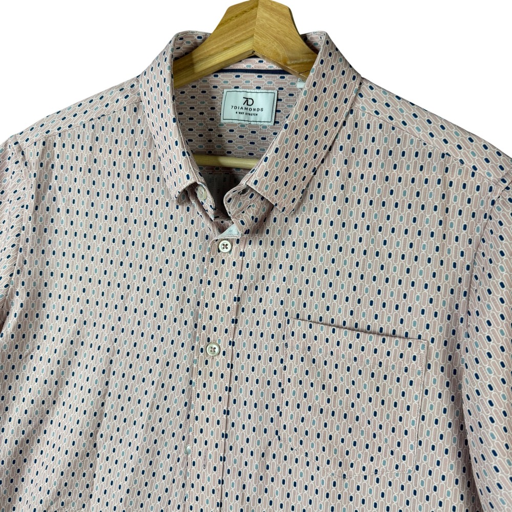 7 Diamonds Calix 4-Way Stretch Short Sleeve Button Down Shirt Pink Mens Medium